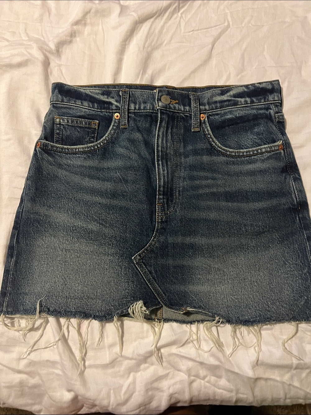 Lucky Brand Washed Dark Blue Distressed Denim Mini Skirt
